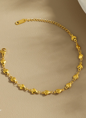 轻奢精致金色链条爱心手链小众设计桃心钛钢镀金手链女闺蜜礼物