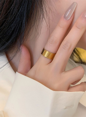 欧美时尚气质复古潮女个性ins简约冷淡风多圈戒指女食指宽版指环