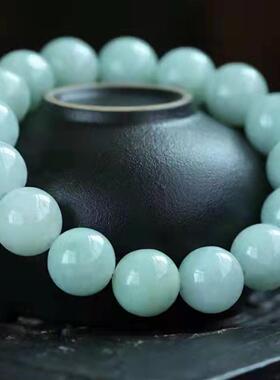 本命年缅甸翡翠冰孺种圆珠手链翡翠冰糯种淡绿色手链礼物