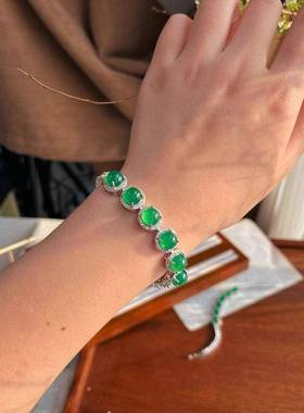 本命年高冰蛋面镶嵌白冰玉髓满钻手链白月光鸽子蛋玛瑙绿玉髓手串