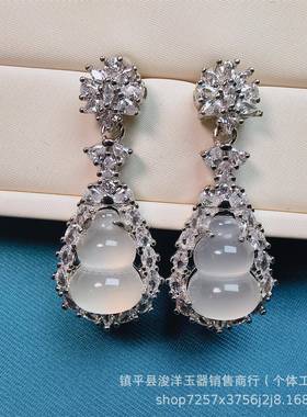 本命年新中式大幂幂耳环绿玉髓葫芦蛋面起光玛瑙媲美翡玉石耳坠礼