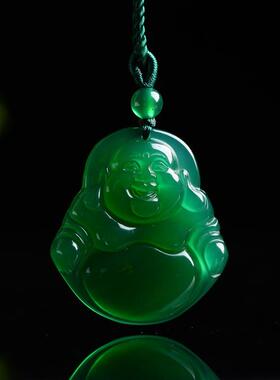 本命年冰种绿玉髓观音吊坠男女款玉佛弥勒佛项链绿色玉吊坠挂件礼