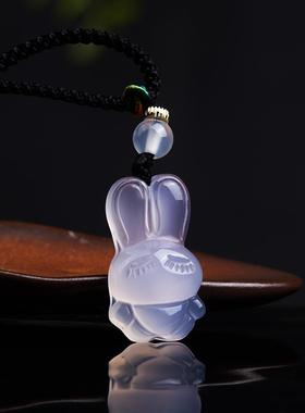 本命年高冰粉紫玉髓兔子吊坠俏皮可爱前兔无量祝福送人结缘女款节