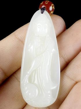 本命年新疆和田玉观音吊坠精雕和田玉水滴观音牌子送证礼物
