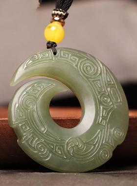 本命年新疆和田玉青玉时来运转吊坠玉石男女款招财转运玉坠项链挂