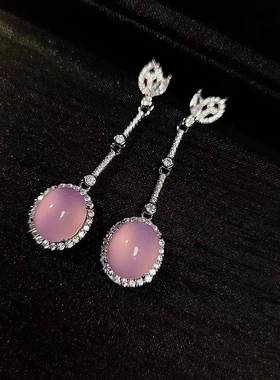 本命年绿玉髓耳钉银镶嵌高冰长款耳坠翡翠色玉石耳环礼物