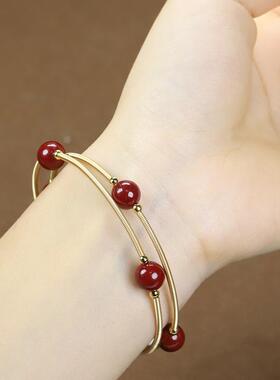 本命年绕线朱砂玫瑰花貔貅转运佛珠名族风手环手镯配饰礼物