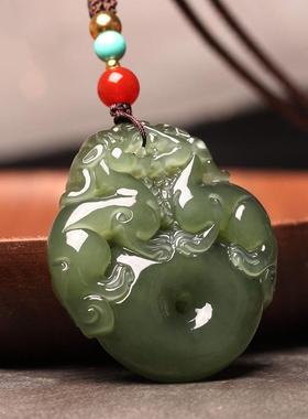本命年和田玉青玉双貔貅吊坠男女平安扣招财转运霸王貔恘护身符玉