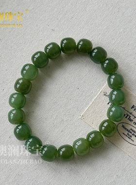 本命年新疆和田玉手串青海料老型珠手饰圆珠手链玉石配件礼物