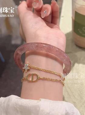 本命年红草莓晶圆条手镯水晶体通透颜色红润女士手镯礼物