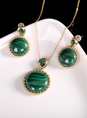 本命年925银孔雀石耳坠时尚简约女式耳饰礼物