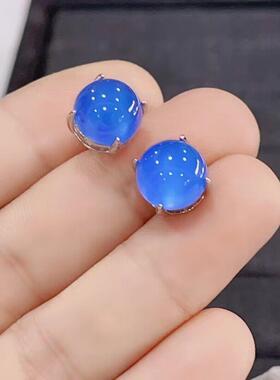 本命年高冰种绿玉髓简约款圆形耳钉玛瑙女款玉石耳环饰品礼物