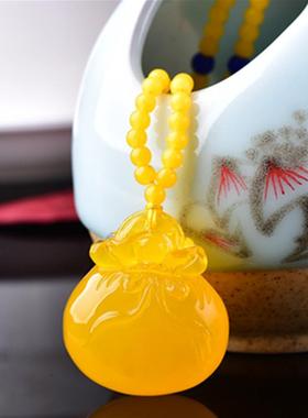 本命年蜜蜡琥珀小福袋吊坠挂件简约男女款礼物