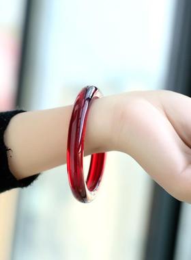 本命年琥珀手镯子黄色老蜜蜡手镯少女学生酒红血珀礼物