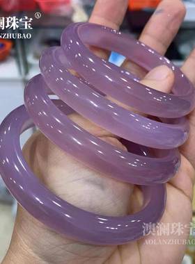 本命年外蒙和田紫手镯玉髓手镯包邮礼盒装紫色玉镯礼物