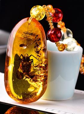 本命年蜜蜡琥珀瓢虫化石吊坠挂件简约男女款礼物