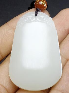 本命年新疆和田玉平安无事牌吊坠精雕古龙白玉平安牌许愿牌礼物