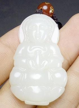 本命年新疆和田玉观音吊坠精雕和田玉白玉正装抱瓶观音菩萨玉坠礼