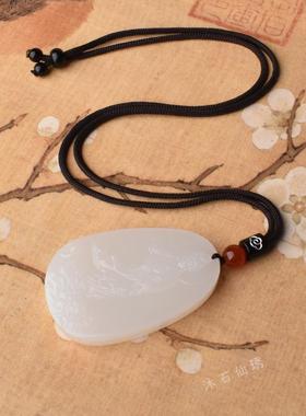 本命年阿富汗玉龙观音牌子碳酸盐质玉白色观音挂件国风饰品礼物