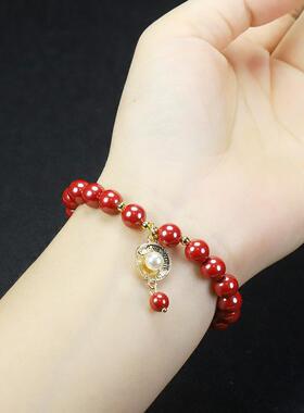 本命年朱砂手链女手串单圈红色帝王砂饰品高含量原矿砂礼物