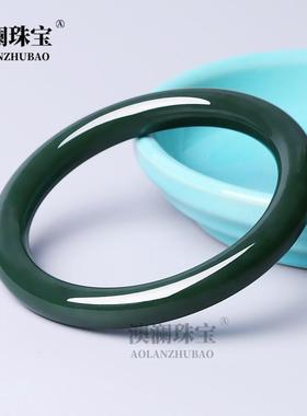 本命年新疆和田玉手镯青玉手镯女款圆条玉手镯宽细条玉镯玉手镯礼