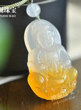 本命年玛瑙玉髓平安扣吊坠树叶观音佛公挂件项链俏色绿色玉髓好礼
