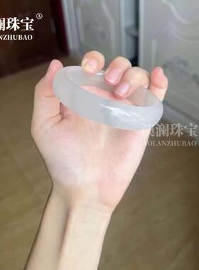 本命年冰种水墨丹青玉镯冰料冰灰色戈壁料女款玉手镯爆礼物