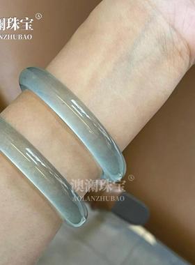 本命年冰种石英岩玉手镯蓝水天青冻镯子库里蓝手镯翡翠平替水沫玉