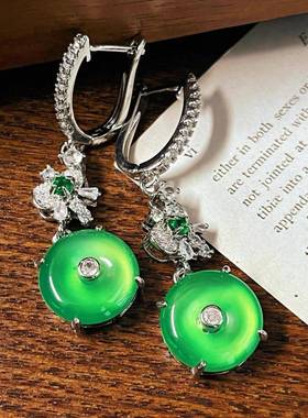 本命年起光满荧光绿玉髓怀古扣耳环时尚翡玉坠礼物