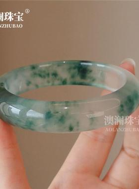 本命年石英岩玉冰种飘花翡翠色玉手镯转运招财送妈妈女朋友生日礼