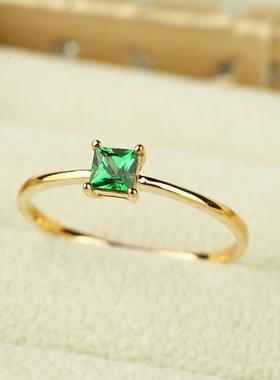 本命年小绿方天然沙弗莱戒指镀S925银镶嵌绿色石榴石彩色宝石戒指