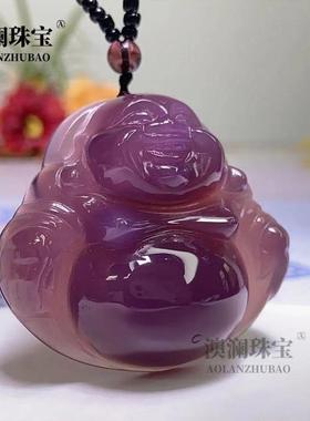 本命年帝王紫紫罗兰大佛公吊坠项链3立体厚装佛公大肚红黄绿玉髓