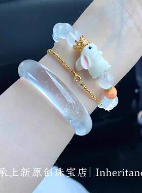 本命年白月光高冰石英质玉手镯女冰透玉髓翡翠平替白色玉镯女礼物