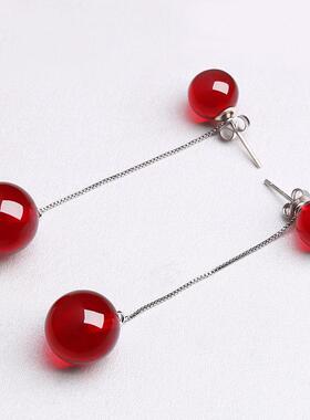 本命年蜜蜡圆珠耳坠鸡油黄老蜜琥珀长款耳环女款耳线坠子款礼物