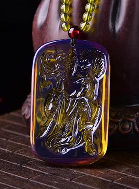 本命年蜜蜡琥珀项链蓝珀关公毛衣链吊坠男女款礼物