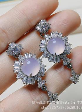 本命年银镶嵌高冰种绿玉髓耳坠大气款粉玛瑙玉石耳环礼物