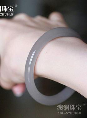 本命年外蒙料青海料和田玉紫圆条手镯灰色玉镯美人条冰种紫罗兰料