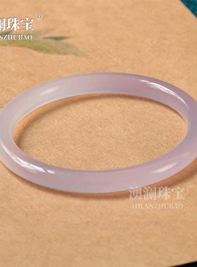 本命年高冰淡紫罗兰6mm玉髓手镯女士细款圆条玛瑙玉镯白飘紫美人