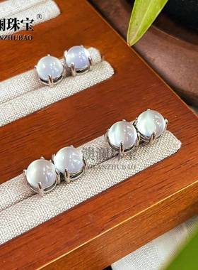 本命年起光帝王绿绿玉髓耳钉基础款通勤款蛋面圆形碧绿色玉石耳钉