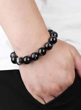 本命年玛瑙缠丝手链男士黑白纹药师梦幻手串天眼珠缠丝手链礼物