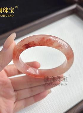 本命年桃花酿手镯新疆丝玉圆条手镯桃花酿冰透西柚色玉石正圈手镯