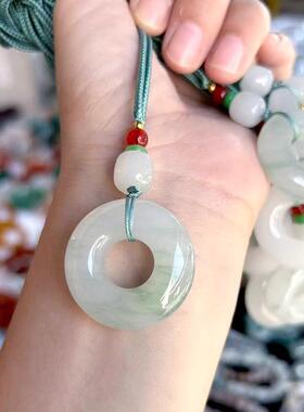 本命年天山翠面包圈吊坠玉石挂件新疆丝玉白玉平安扣福利品礼物