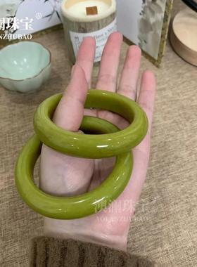 本命年辽宁黄岫玉手镯牛油果绿玉镯子玉玉石货礼物