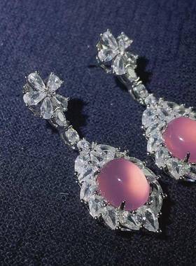 本命年925银镶嵌高冰绿玉髓耳环红玛瑙女款百搭玉髓玉石耳钉耳坠