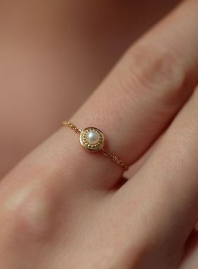 本命年热卖镀S925银淡水珍珠可调节链条戒指高颜值气质指环女礼物