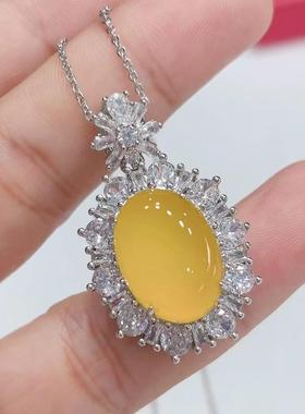 本命年银镶嵌高冰种白玉髓鸽子蛋吊坠六芒星玉石项链礼物