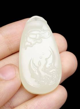 本命年工艺品新疆和田玉双鱼吊坠男女款精雕连有余莲花玉牌礼物