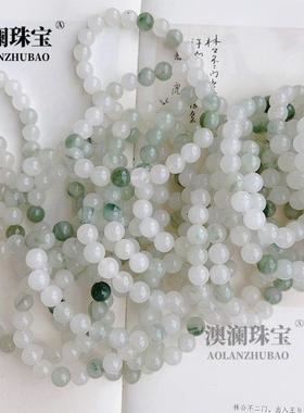 本命年新疆丝玉单圈圆珠手串天山翠飘花玉石手链女款手饰礼物