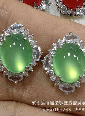 本命年红玉髓耳钉925银耳针豪华镶嵌喜庆大红色玉耳环气质玛瑙宝