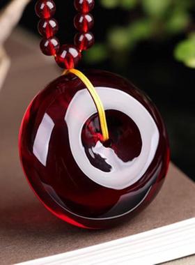 本命年血泊琥珀蜜蜡面包扣子随形血珀吊坠酒红项链男女款礼物